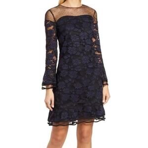 Shani dress Illusion neckline A-line blue black size 14